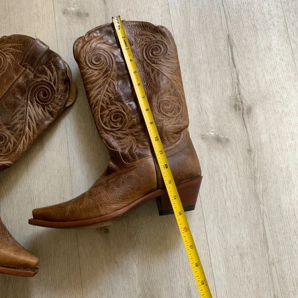 Justin Womens Distressed 10B Leather Western Cowboy Boots Snip Toe Swirl Stitch - Picture 3 of 15